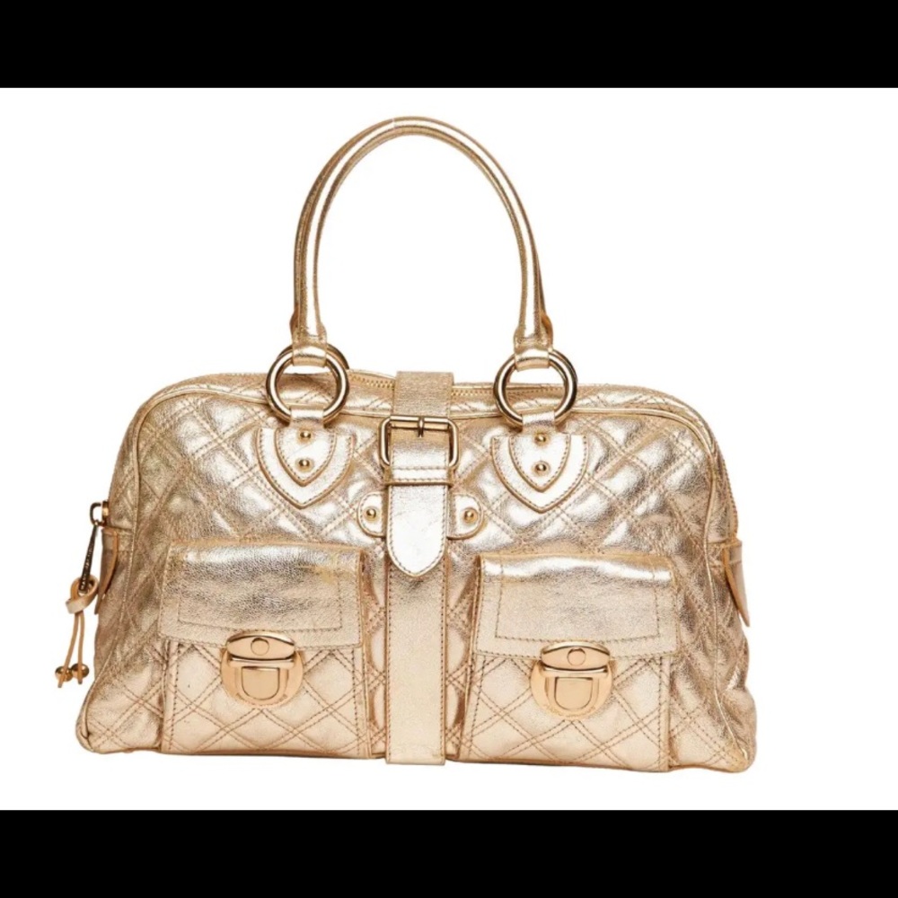 MARC JACOBS Nappa Leather Quilted Venetia Satchel Gold (Authentic)